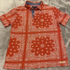 Polo Ralph Lauren Boys Size Large 14-16 Red Paisley Bandana Print Cotton Polo